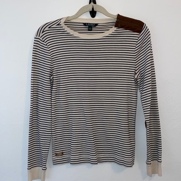 Lauren Ralph Lauren Long Sleeve Faux Suede Elbow Patches and Neck… - Picture 1 of 7